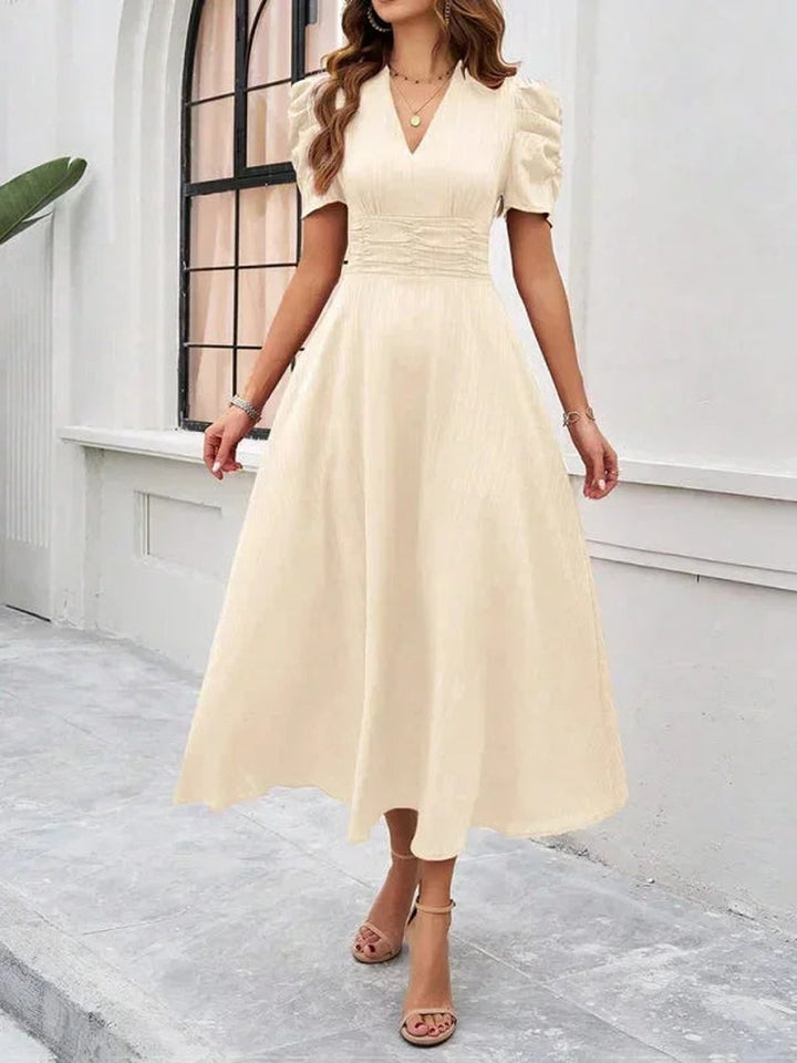 Jarrah — V Neck Puff Sleeve Midi Dress for Women