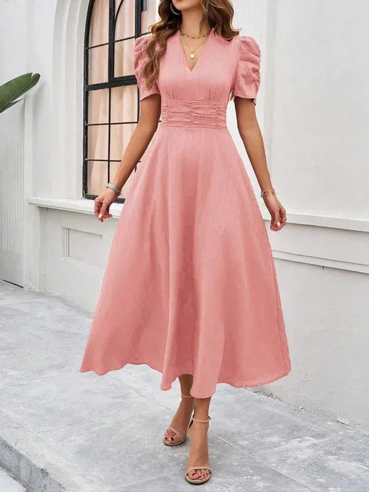Jarrah — V Neck Puff Sleeve Midi Dress for Women
