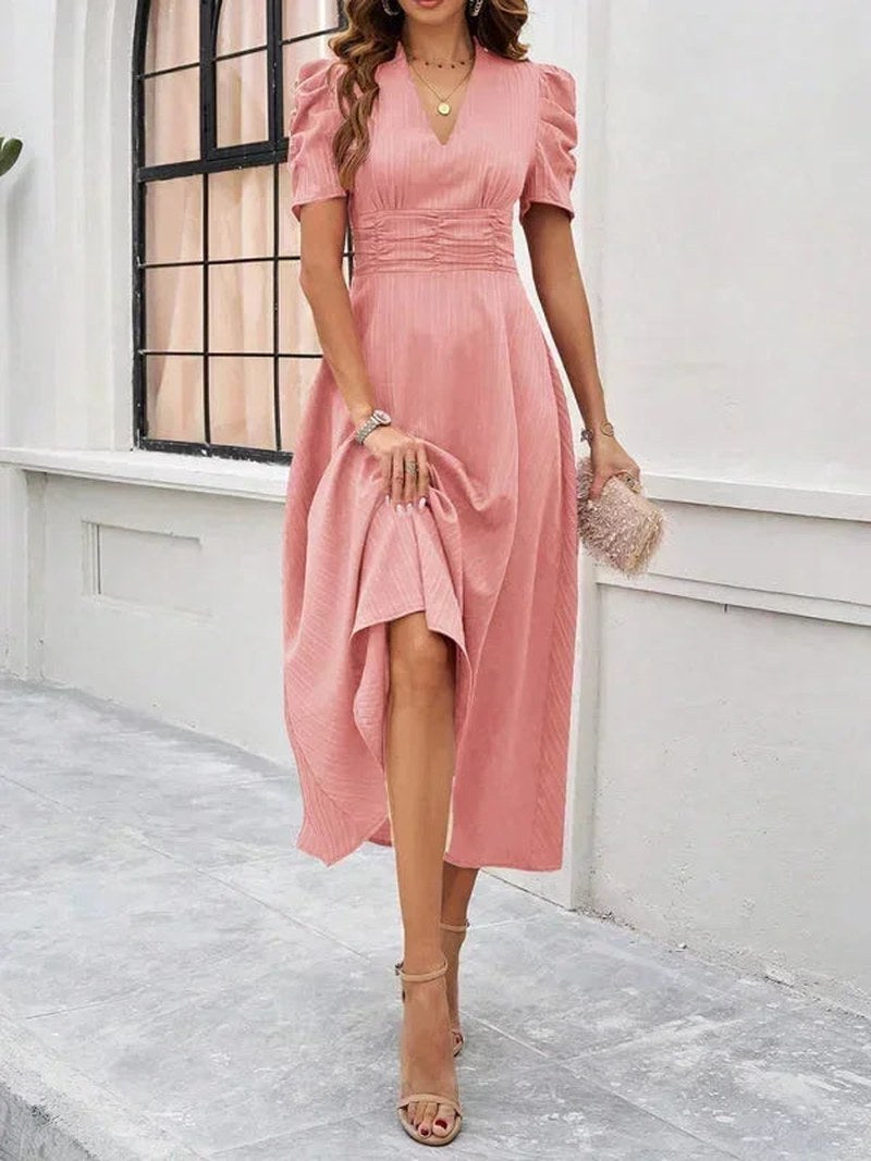 Jarrah — V Neck Puff Sleeve Midi Dress for Women