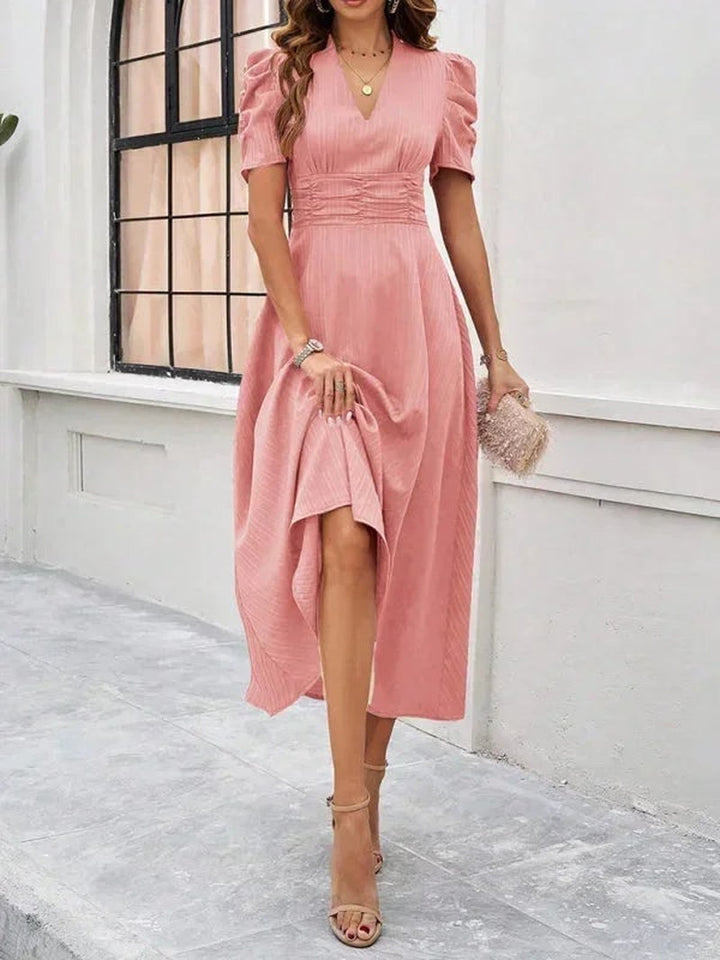 Jarrah — V Neck Puff Sleeve Midi Dress for Women