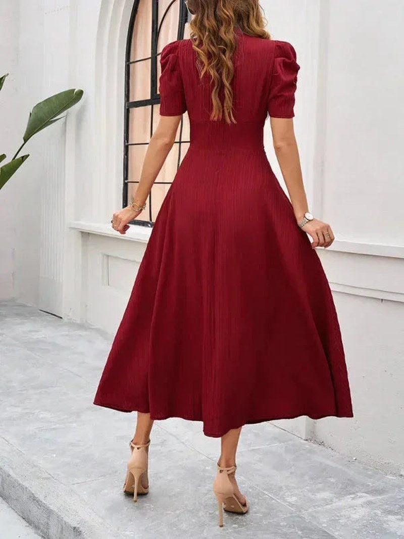 Jarrah — V Neck Puff Sleeve Midi Dress for Women