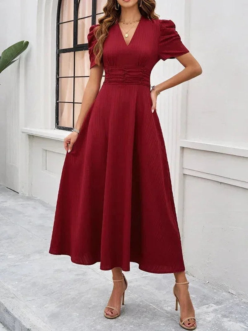 Jarrah — V Neck Puff Sleeve Midi Dress for Women