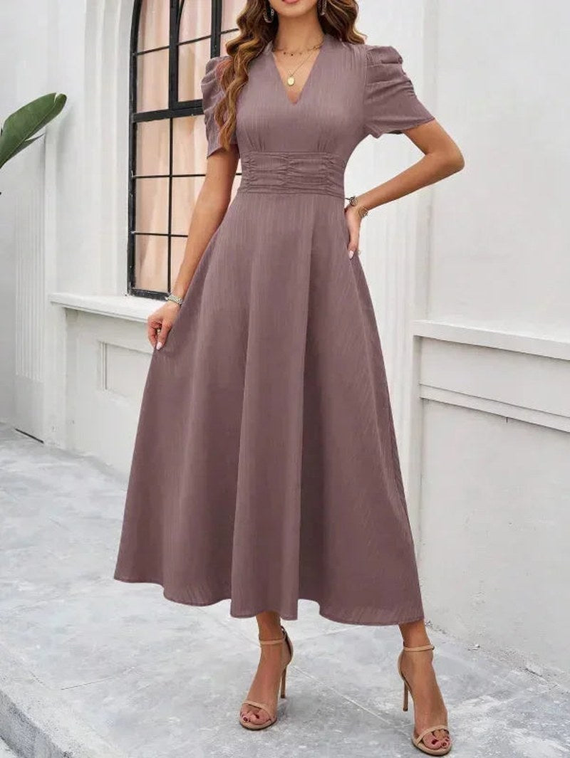 Jarrah — V Neck Puff Sleeve Midi Dress for Women