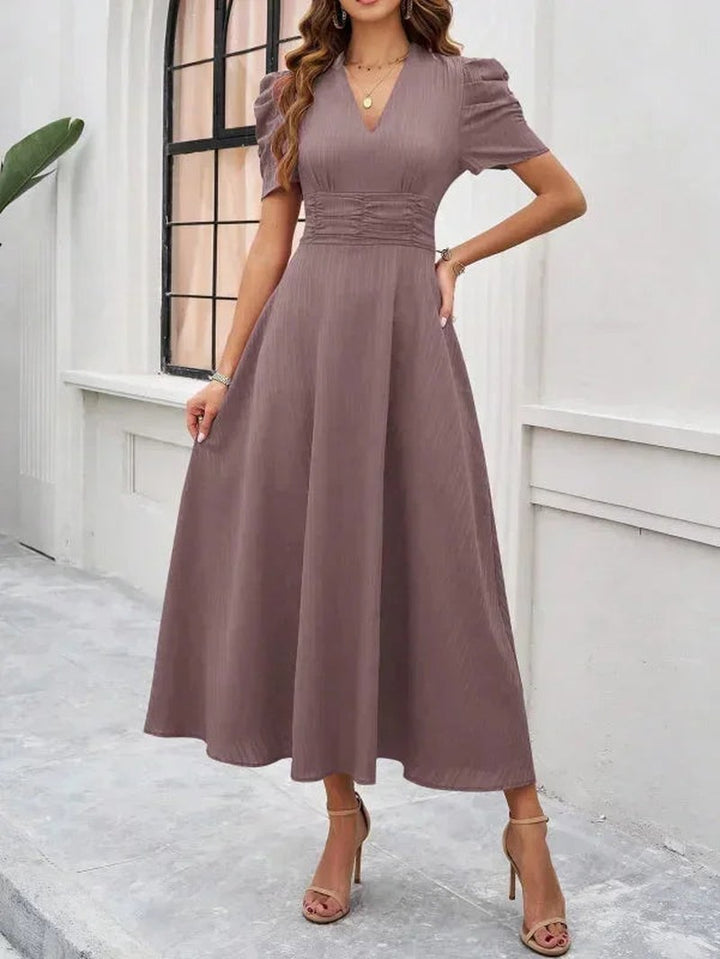 Jarrah — V Neck Puff Sleeve Midi Dress for Women