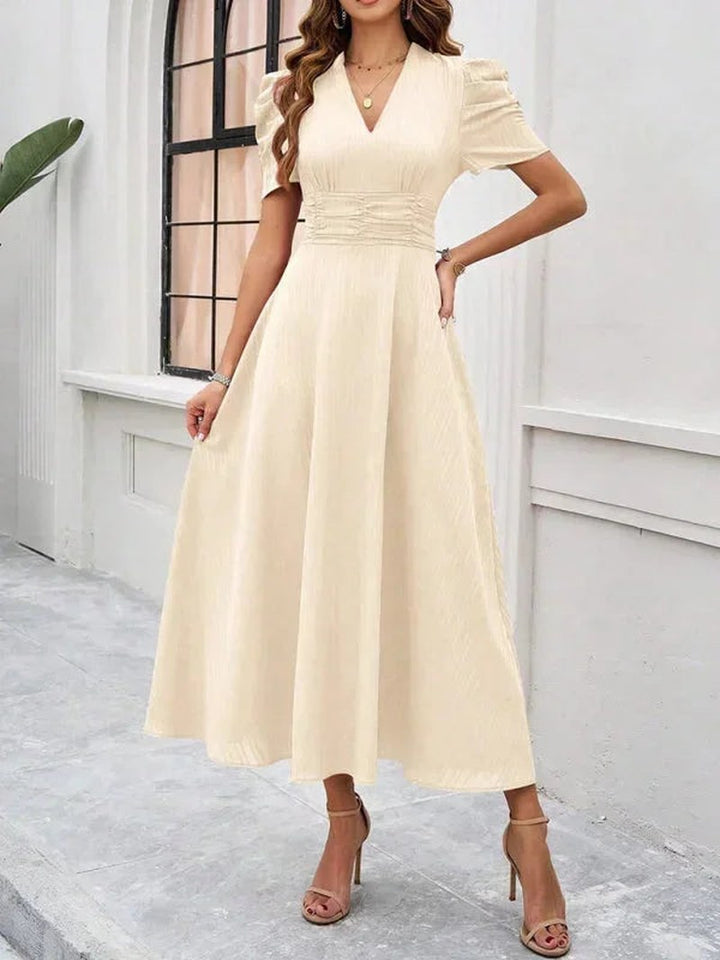 Jarrah — V Neck Puff Sleeve Midi Dress for Women