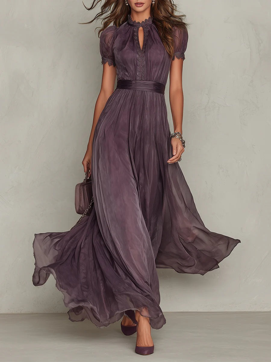 Purple Maxi Dress with Keyhole and Puff Sleeves in purple