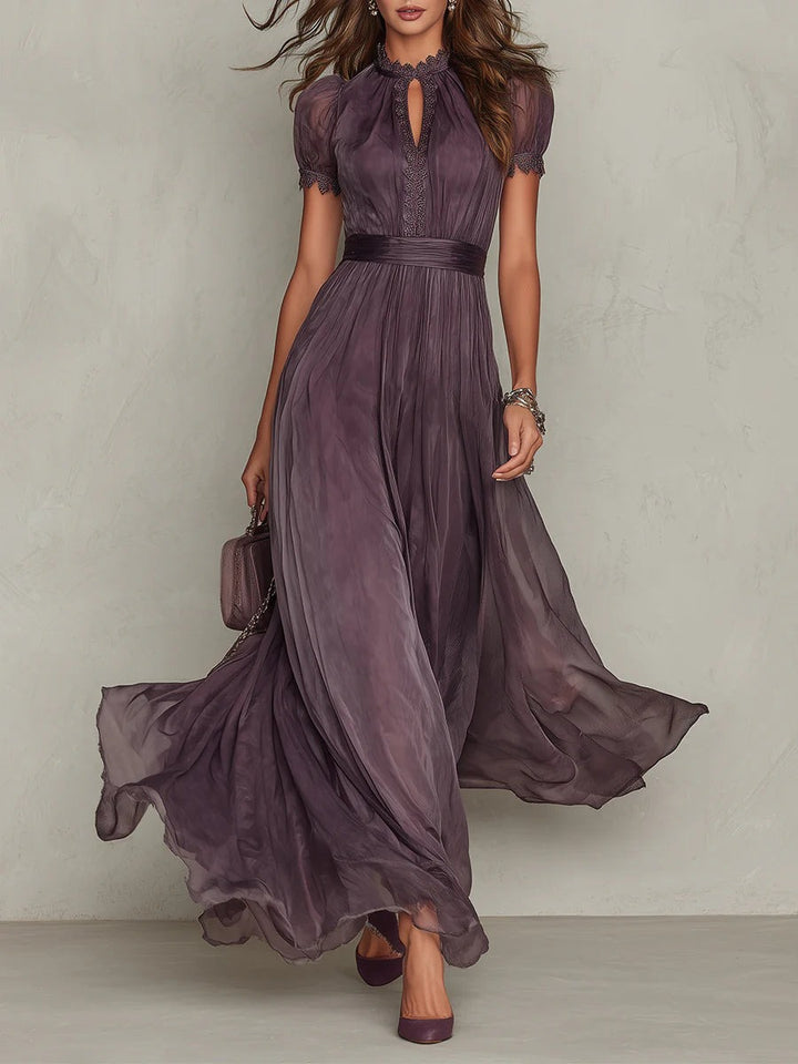 Purple Maxi Dress with Keyhole and Puff Sleeves in purple