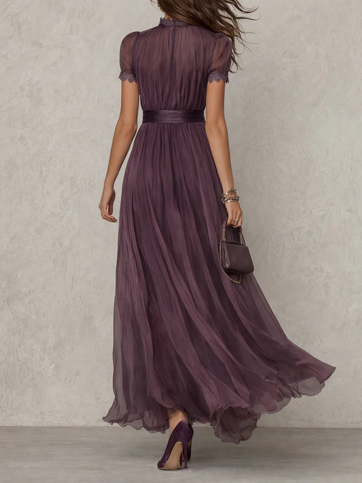 Purple Maxi Dress with Keyhole and Puff Sleeves