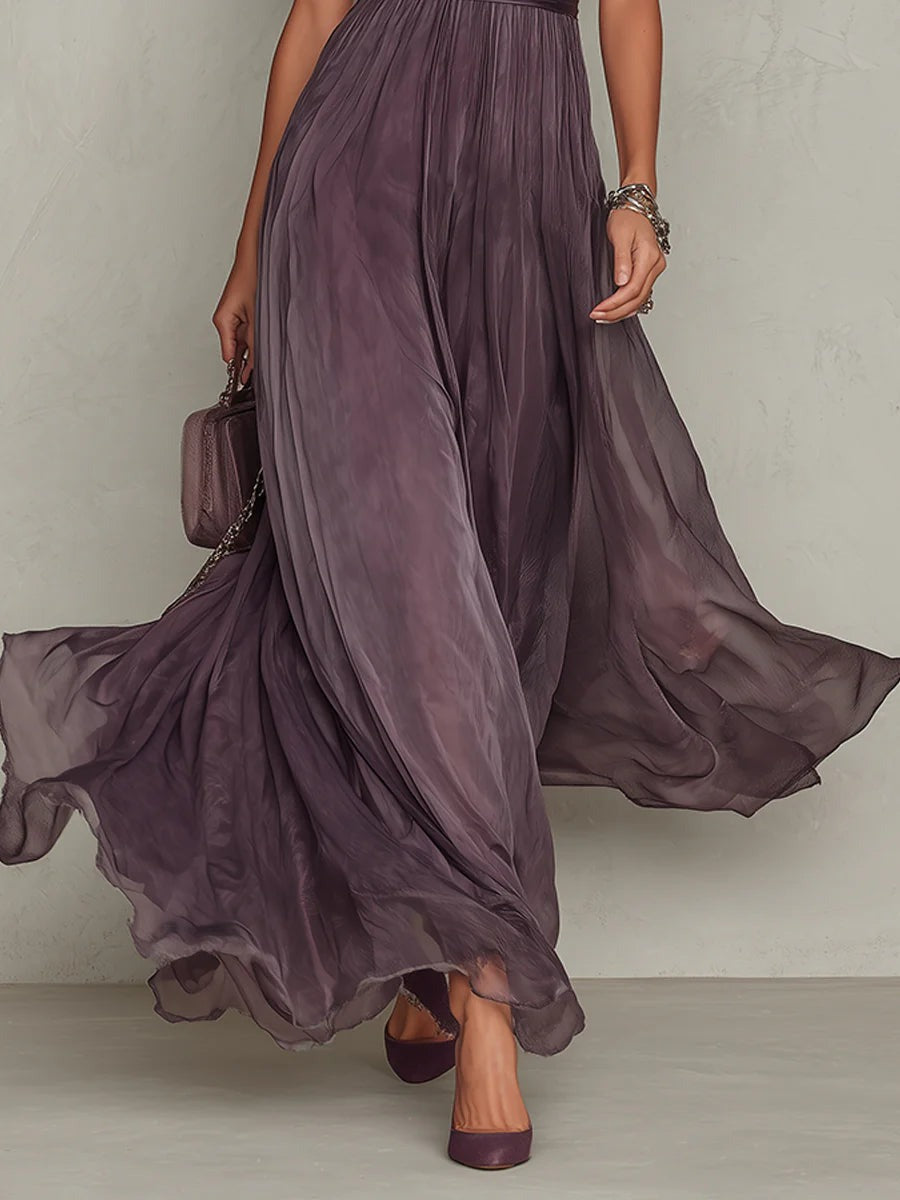 Purple Maxi Dress with Keyhole and Puff Sleeves