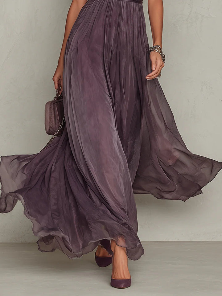 Purple Maxi Dress with Keyhole and Puff Sleeves