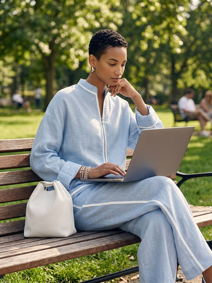 Wynne — Half Zip Linen Two Piece Set (2), Avelony
