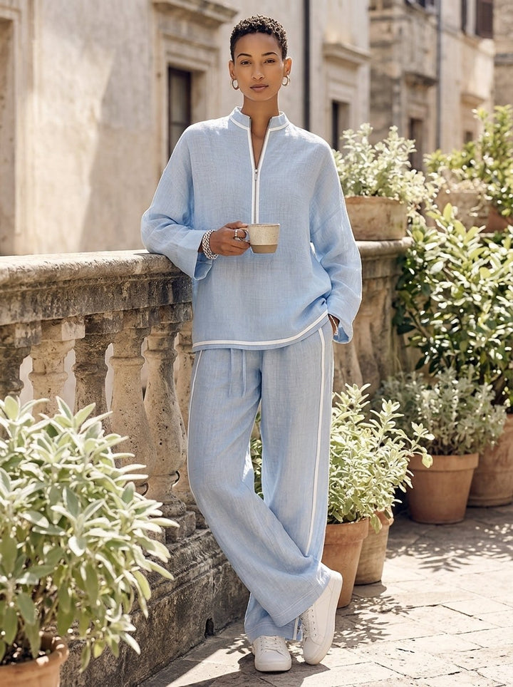 Wynne — Half Zip Linen Two Piece Set (3), Avelony