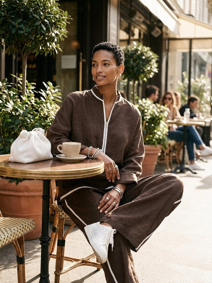 Wynne — Half Zip Linen Two Piece Set (4), Avelony