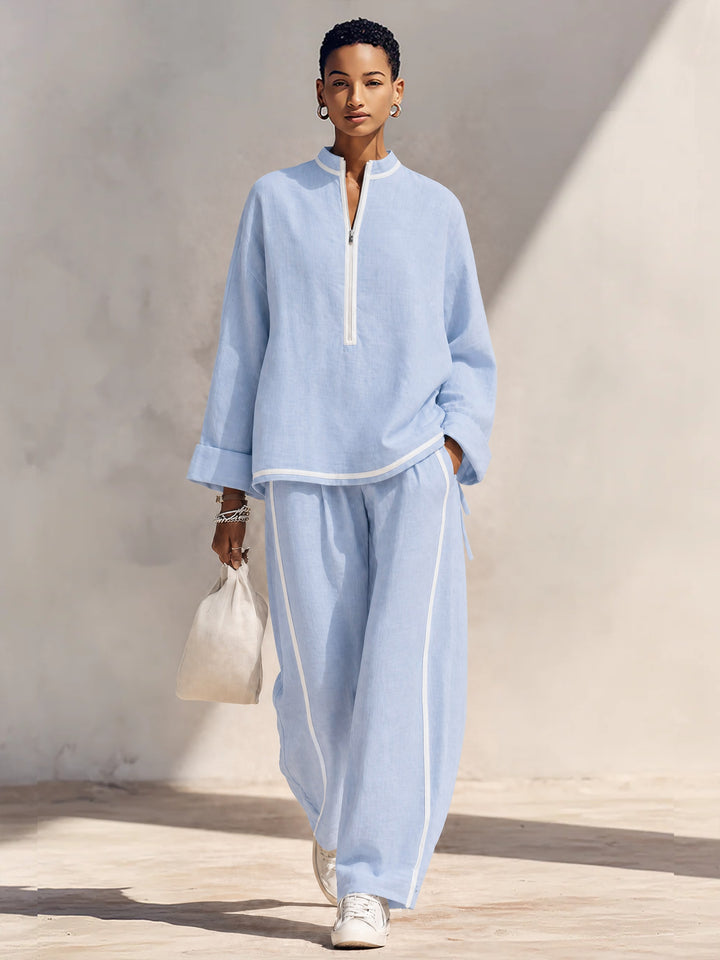 Wynne — Half Zip Linen Two Piece Set (6), Avelony