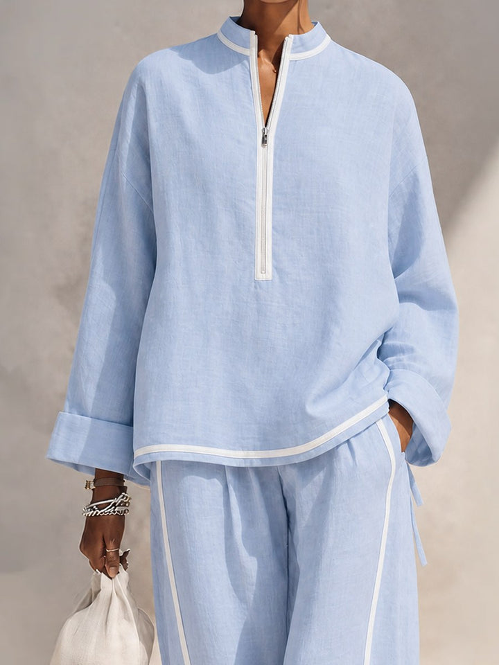 Wynne — Half Zip Linen Two Piece Set (7), Avelony