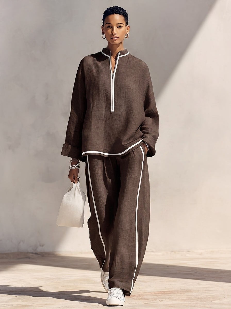 Wynne — Half Zip Linen Two Piece Set (11), Avelony
