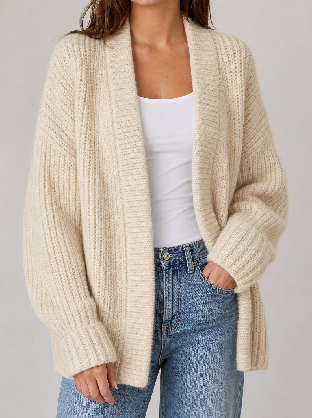 Willow | Chunky Oversized Knit Cardigan for Women - Cream