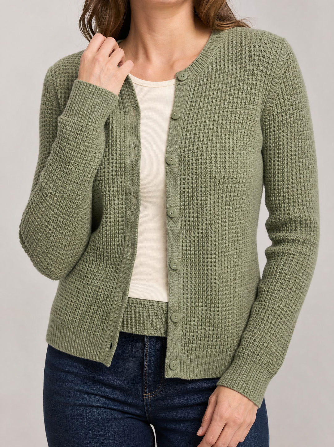 Sage | Waffle Knit Button-Front Cardigan for Women - Sage Green