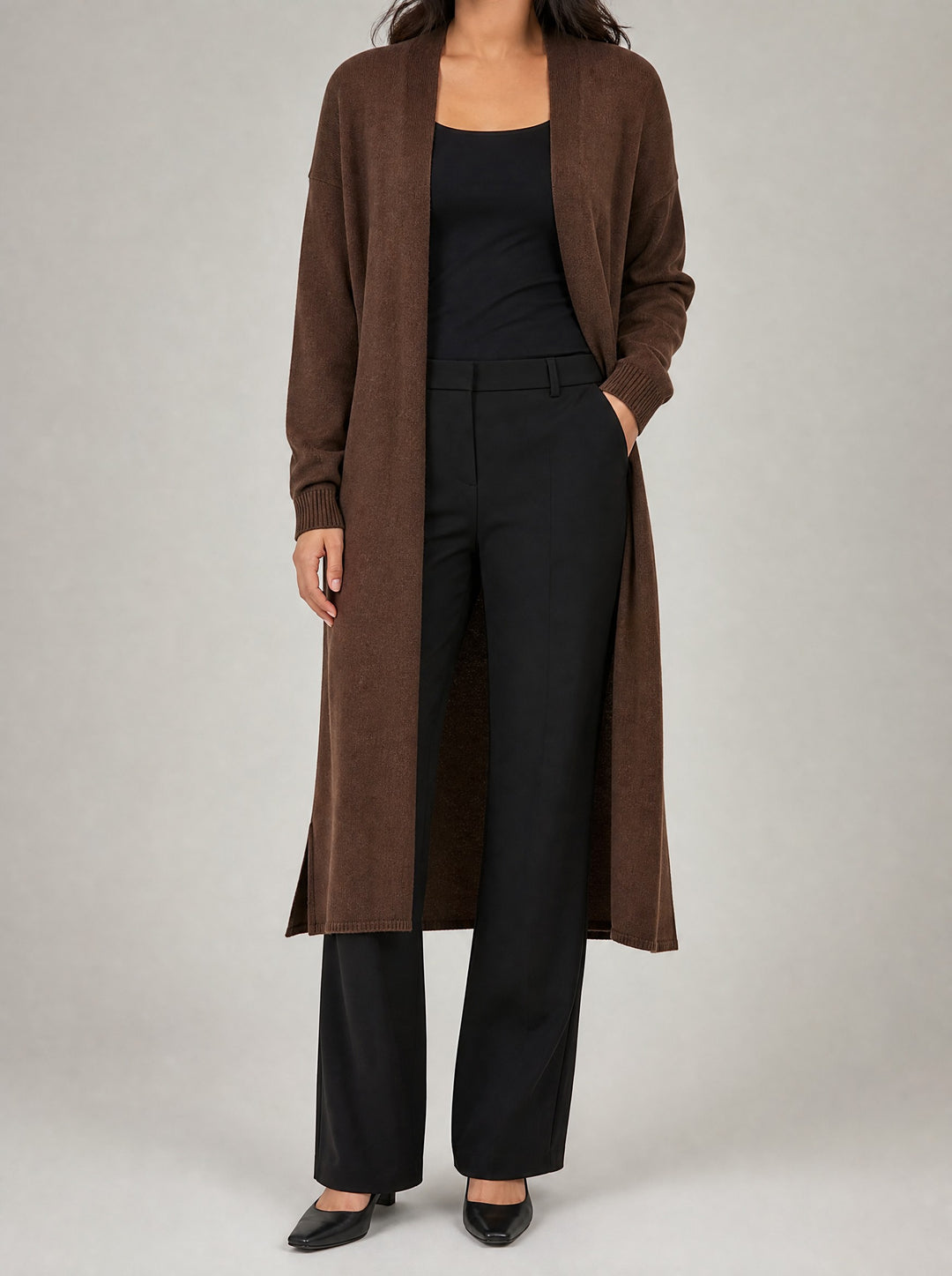 Briar | Open-Front Duster Cardigan for Women - Chocolate Brown
