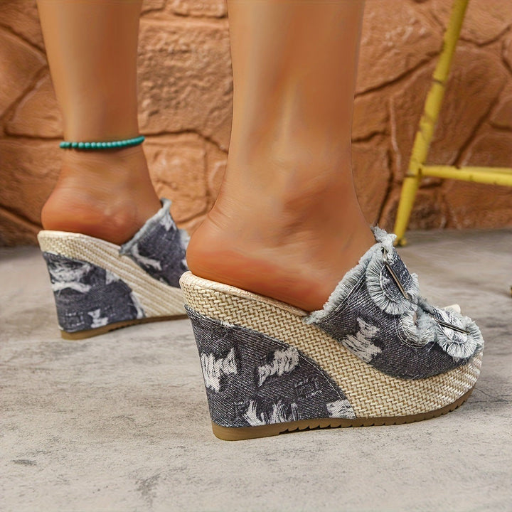 Caleva — Caleva | Chunky Denim Slides for Women with Wedge Sole, Moda Lodz
