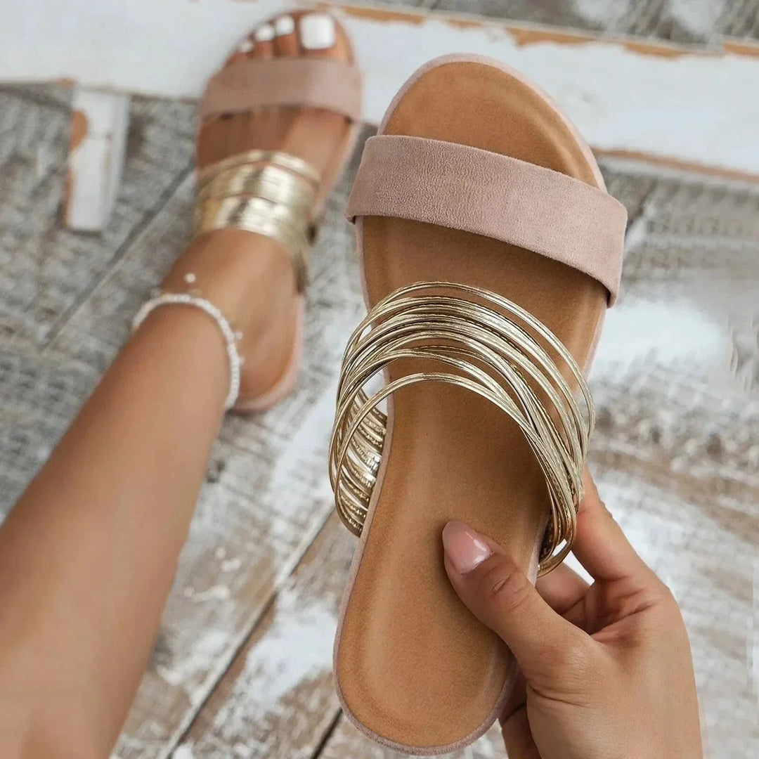 Metallic — Metallic | Flat Slides for Women with Wide Metallic Strap, Moda Lodz