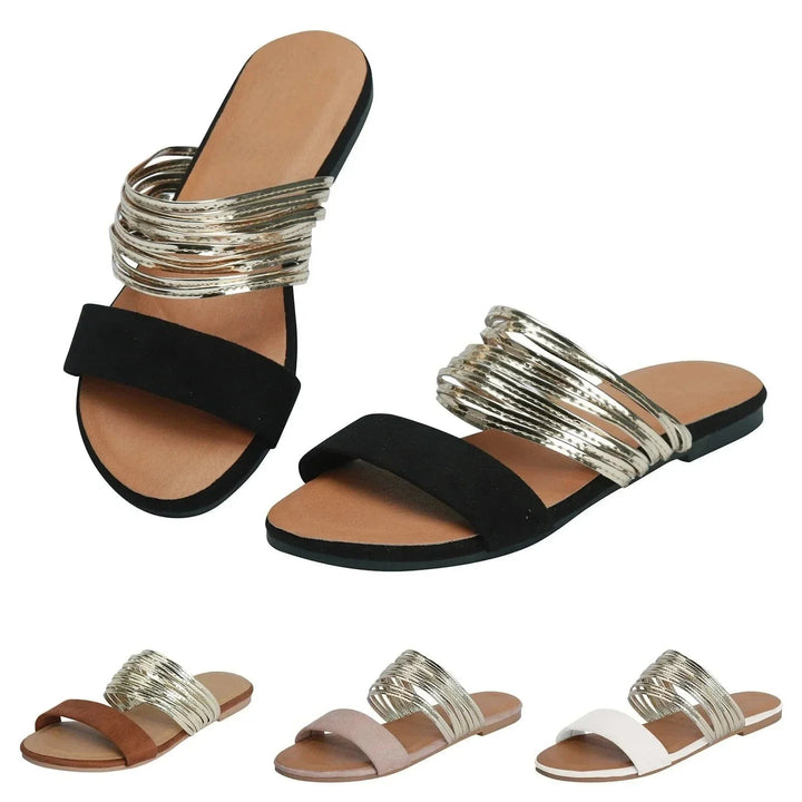 Metallic — Metallic | Flat Slides for Women with Wide Metallic Strap, Moda Lodz
