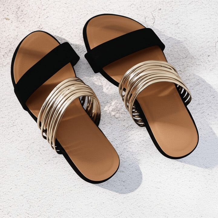 Metallic — Metallic | Flat Slides for Women with Wide Metallic Strap, Moda Lodz